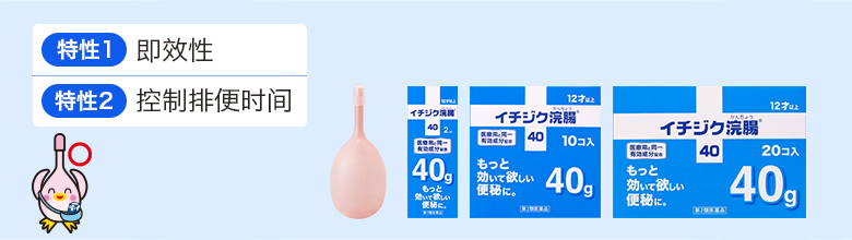 特性 1　即效性  特性 2　控制排便时间