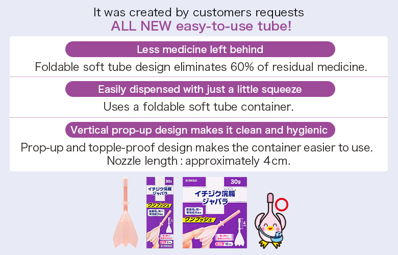 It was created by customers requests ALL NEW easy-to-use tube! Less medicine left behind Foldable soft tube design eliminates 60% of residual medicine. Easily dispensed with just a little squeeze Uses a foldable soft tube container. Vertical prop-up design makes it clean and hygienic. Prop-up and topple-proof design makes the container easier to use. Nozzle length: approximately 4 cm.